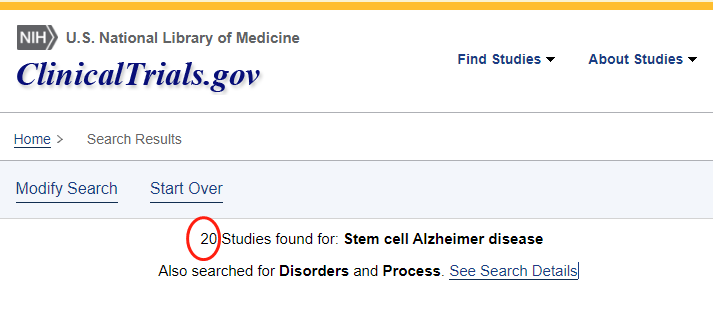 在ClinicalTrail上注冊的干細胞治療AD臨床研究還有20余項