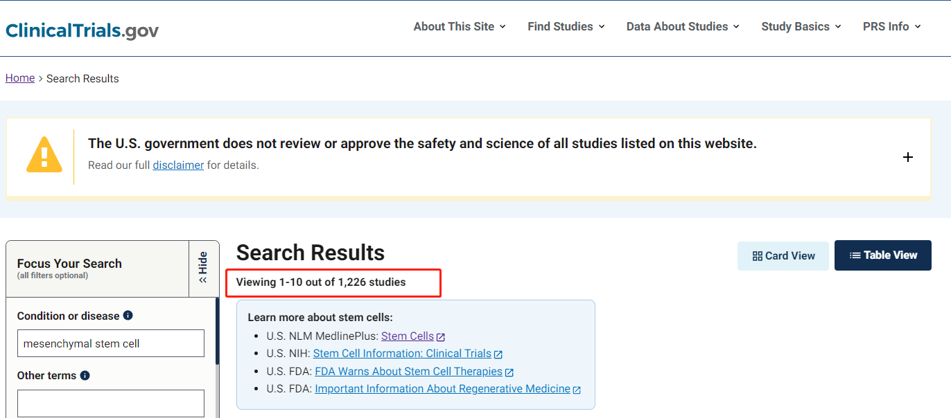 超過1226項基于MSC的臨床試驗 超過1226項基于MSC的臨床試驗