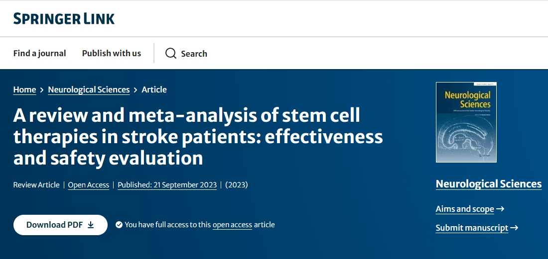 《神經(jīng)科學(xué)》:干細(xì)胞治療中風(fēng)患者的臨床分析:有效性和安全性評估 《神經(jīng)科學(xué)》:干細(xì)胞治療中風(fēng)患者的臨床分析:有效性和安全性評估