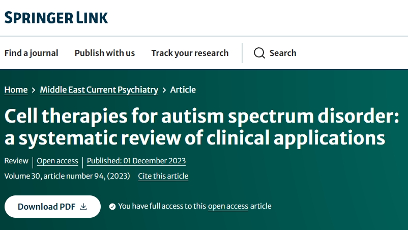 自閉癥譜系障礙的細胞療法:臨床應用的系統綜述 自閉癥譜系障礙的細胞療法:臨床應用的系統綜述
