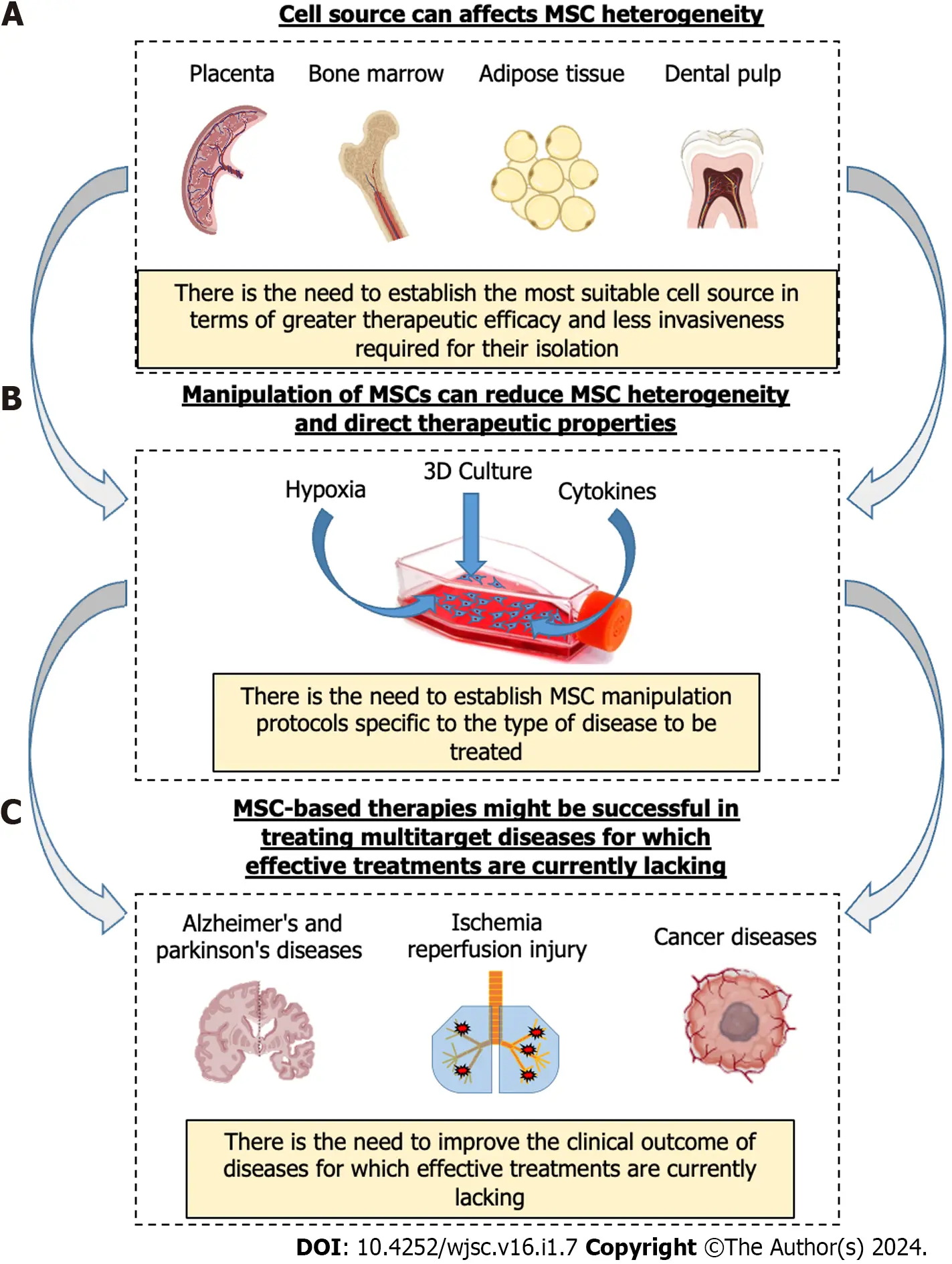 圖2：影響間充質基質/干細胞臨床效果異質性的重要因素以及改善間充質干細胞療法的潛在策略。?