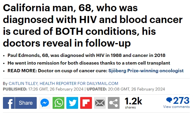 加州男子在干細(xì)胞移植后“治愈”了癌癥和艾滋病毒,康復(fù)情況令人驚嘆 加州男子在干細(xì)胞移植后“治愈”了癌癥和艾滋病毒,康復(fù)情況令人驚嘆