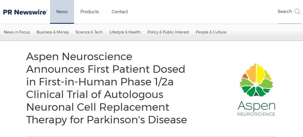 Aspen Neuroscience 宣布帕金森病自體神經(jīng)元細(xì)胞替代療法首次人體 1/2a 期臨床試驗(yàn)中首例患者給藥