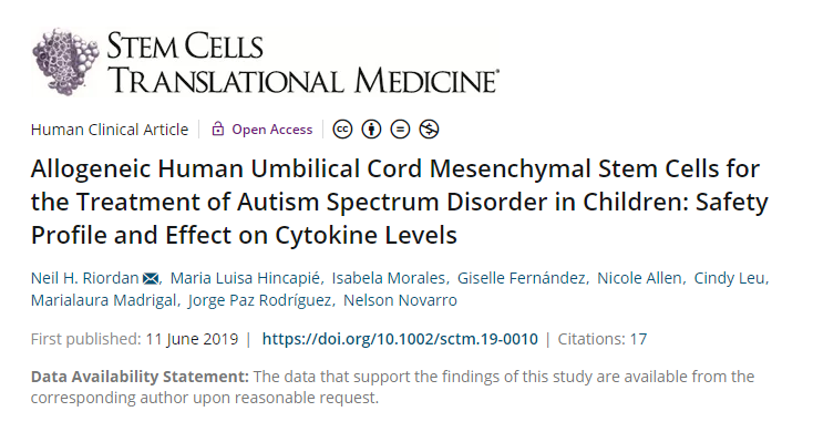 一項(xiàng)臍帶間充質(zhì)干細(xì)胞治療兒童自閉癥的安全性和對(duì)細(xì)胞因子水平影響的研究論文。