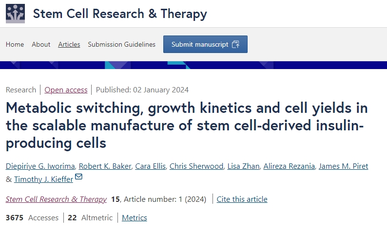 干細胞衍生的胰島素生產細胞的可擴展制造中的代謝轉換、生長動力學和細胞產量 干細胞衍生的胰島素生產細胞的可擴展制造中的代謝轉換、生長動力學和細胞產量