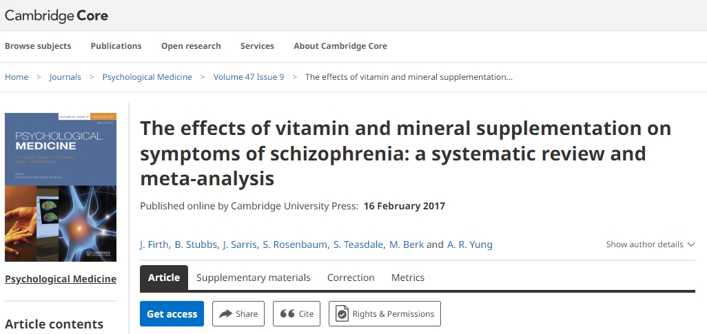 維生素和礦物質補充劑對精神分裂癥癥狀的影響:系統評價和薈萃分析