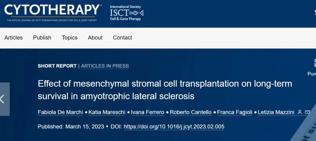 間充質(zhì)干細胞移植對肌萎縮側索硬化患者長期生存的影響。 間充質(zhì)干細胞移植對肌萎縮側索硬化患者長期生存的影響。