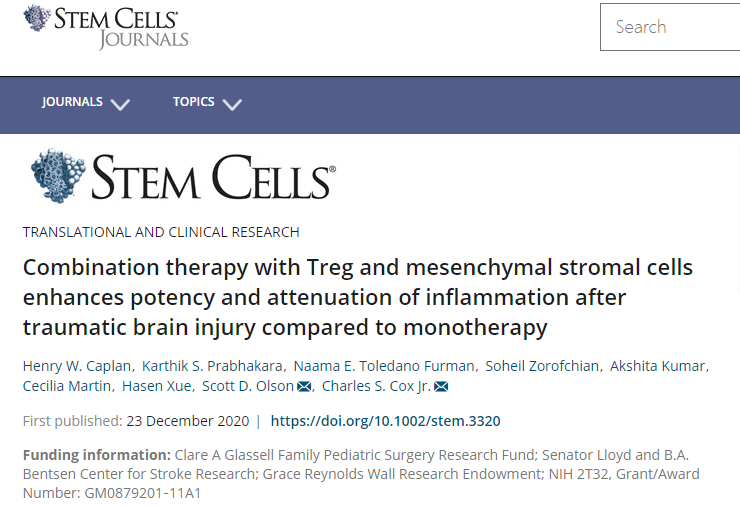 與單一療法相比,Treg 和間充質(zhì)基質(zhì)細(xì)胞的聯(lián)合療法可增強(qiáng)創(chuàng)傷性腦損傷后的炎癥效力和減輕炎癥 與單一療法相比,Treg 和間充質(zhì)基質(zhì)細(xì)胞的聯(lián)合療法可增強(qiáng)創(chuàng)傷性腦損傷后的炎癥效力和減輕炎癥