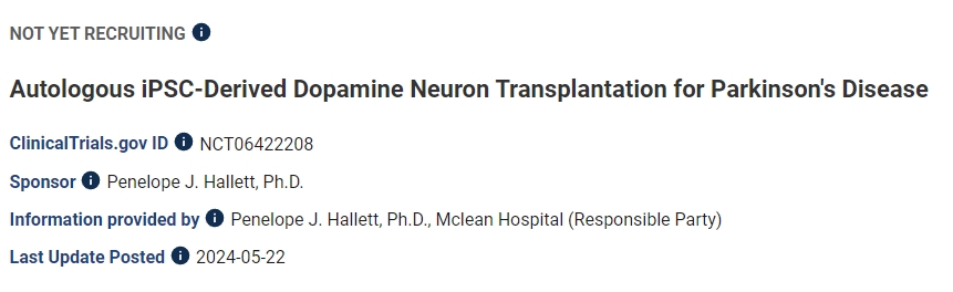 自體iPSC衍生的多巴胺神經元移植治療帕金森病 自體iPSC衍生的多巴胺神經元移植治療帕金森病