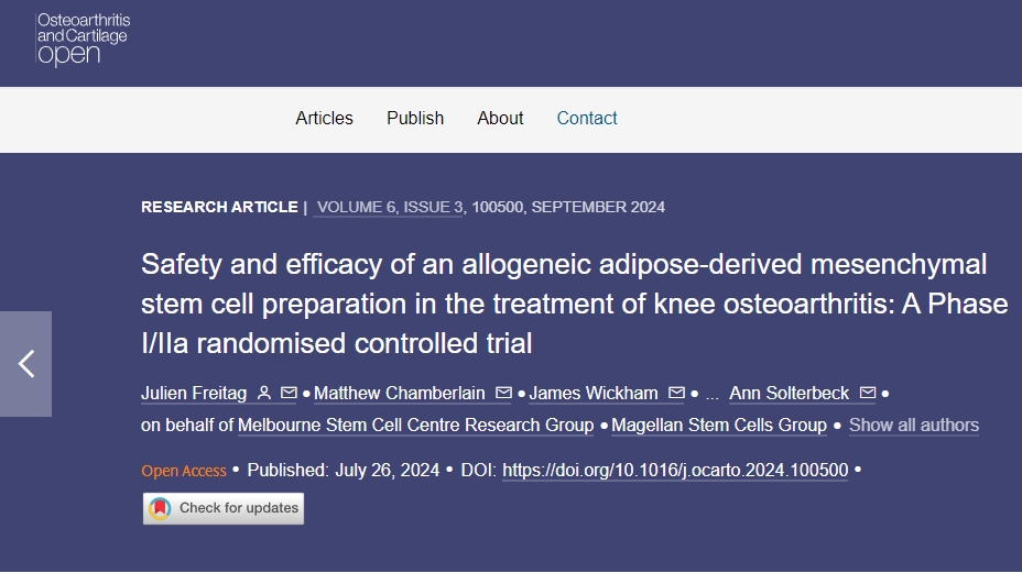 同種異體脂肪間充質干細胞制劑治療膝關節(jié)骨關節(jié)炎的安全性和有效性:I/IIa 期隨機對照試驗 同種異體脂肪間充質干細胞制劑治療膝關節(jié)骨關節(jié)炎的安全性和有效性:I/IIa 期隨機對照試驗