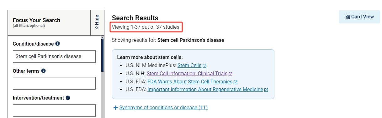 干細(xì)胞治療帕金森病的臨床研究項(xiàng)目有37項(xiàng)。 干細(xì)胞治療帕金森病的臨床研究項(xiàng)目有37項(xiàng)。