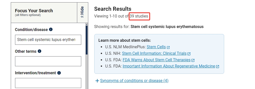 干細胞治療系統(tǒng)性紅斑狼瘡臨床研究項目有39項。其中國內(nèi)發(fā)布的占據(jù)8項。 干細胞治療系統(tǒng)性紅斑狼瘡臨床研究項目有39項。其中國內(nèi)發(fā)布的占據(jù)8項。