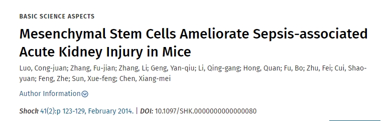 間充質干細胞改善小鼠膿毒癥相關急性腎損傷