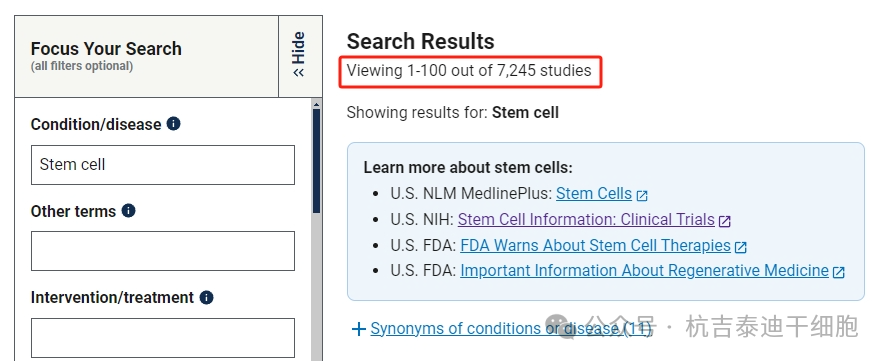 clinicaltrials.gov網(wǎng)站上注冊的有關(guān)干細(xì)胞的臨床試驗有7245項。