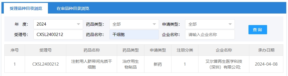 “注射用人臍帶間充質(zhì)干細(xì)胞”的臨床試驗(yàn)申請(qǐng)獲受理(受理號(hào)為:CXSL2400212) “注射用人臍帶間充質(zhì)干細(xì)胞”的臨床試驗(yàn)申請(qǐng)獲受理(受理號(hào)為:CXSL2400212)