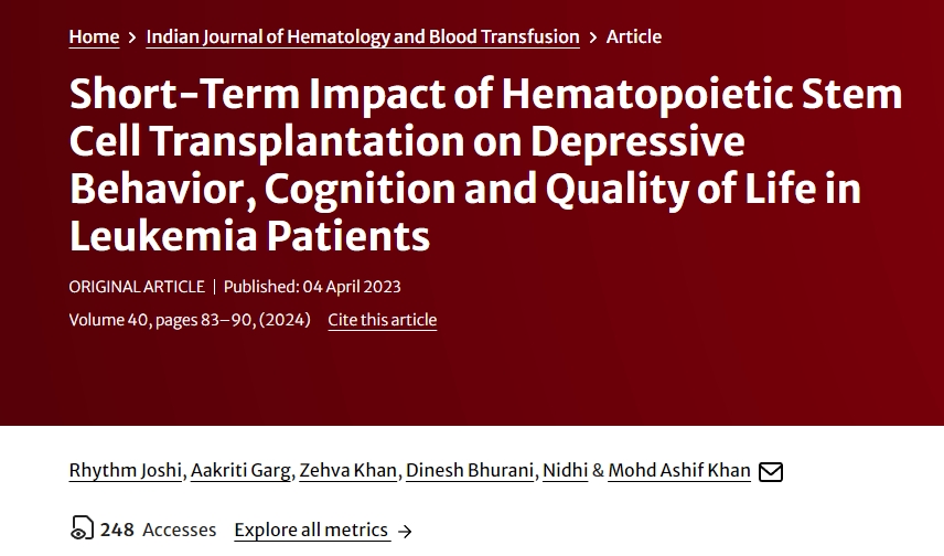 造血干細胞移植對白血病患者抑郁行為、認知和生活質量的短期影響