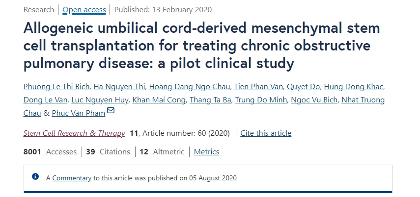 同種異體臍帶間充質干細胞移植治療慢性阻塞性肺?。阂豁棾醪脚R床研究