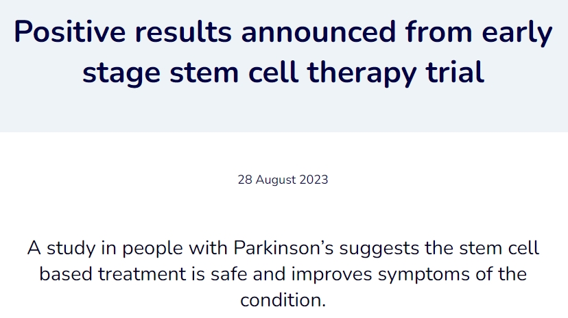 一項針對帕金森病患者的研究表明，基于干細胞的治療是安全的，并能改善帕金森病的癥狀。