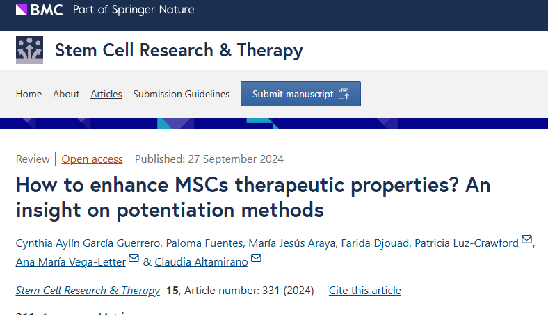 2024年9月27日，圣地亞哥洛斯安第斯大學(xué)在國際期刊《Stem Cell Research and Therapy》上發(fā)布了一篇《如何增強(qiáng)間充質(zhì)干細(xì)胞的治療特性？深入了解增強(qiáng)方法》的研究結(jié)果。