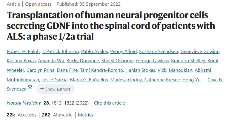 將分泌 GDNF 的人類神經祖細胞移植到 ALS 患者的脊髓中:一項 1/2a 期臨床試驗 將分泌 GDNF 的人類神經祖細胞移植到 ALS 患者的脊髓中:一項 1/2a 期臨床試驗