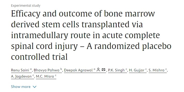 骨髓干細胞經髓內移植治療急性完全性脊髓損傷的療效和結果——一項隨機安慰劑對照試驗 骨髓干細胞經髓內移植治療急性完全性脊髓損傷的療效和結果——一項隨機安慰劑對照試驗