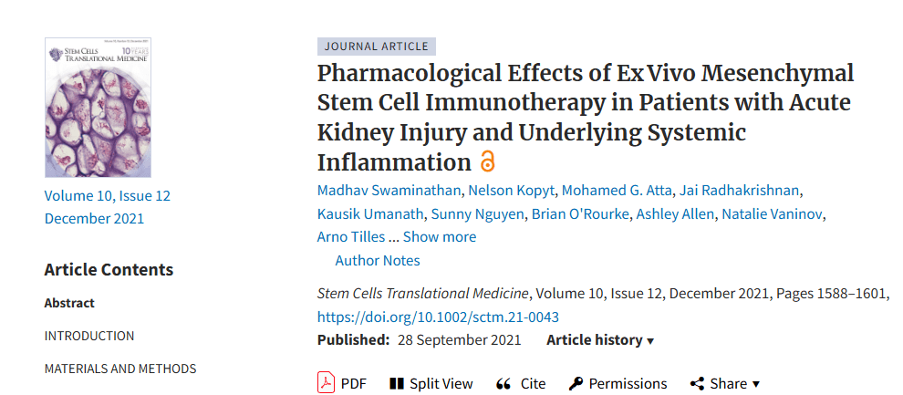 《體外間充質(zhì)干細(xì)胞免疫治療對(duì)急性腎損傷和潛在全身炎癥患者的藥理作用》 《體外間充質(zhì)干細(xì)胞免疫治療對(duì)急性腎損傷和潛在全身炎癥患者的藥理作用》
