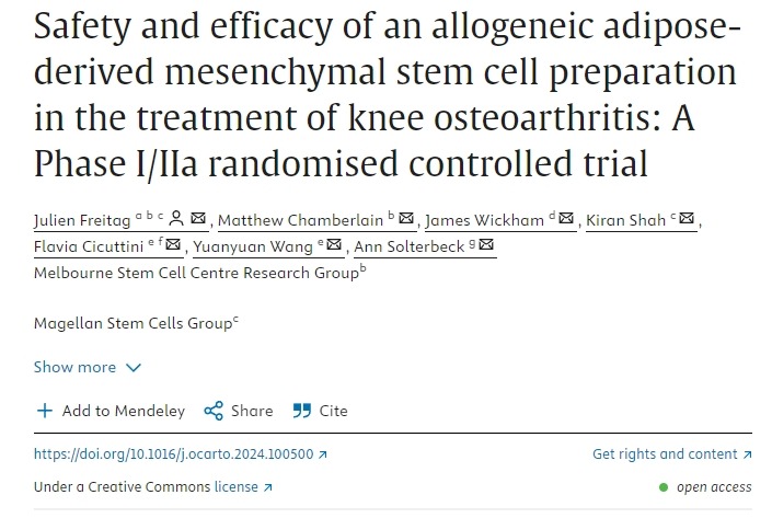 同種異體脂肪間充質干細胞制劑治療膝關節骨關節炎的安全性和有效性I/IIa期隨機對照試驗 同種異體脂肪間充質干細胞制劑治療膝關節骨關節炎的安全性和有效性I/IIa期隨機對照試驗