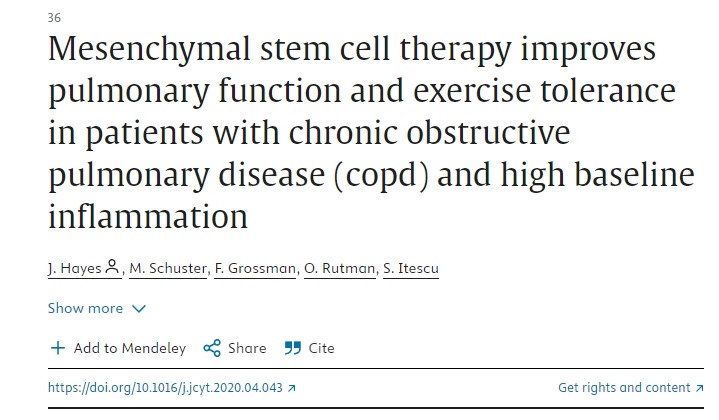 間充質(zhì)干細(xì)胞療法可改善慢性阻塞性肺病 (copd) 和高基線炎癥患者的肺功能和運(yùn)動(dòng)耐受性