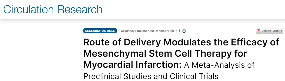 間充質(zhì)干細(xì)胞治療心肌梗死的療效受給藥途徑的影響：臨床前研究與臨床試驗的分析