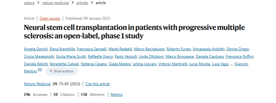 進行性多發(fā)性硬化癥患者的神經干細胞移植：一項開放標簽、I 期研究
