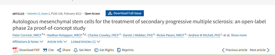 自體間充質干細胞治療繼發(fā)性進行性多發(fā)性硬化癥：一項開放標簽 2a 期概念驗證研究