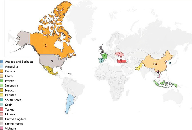 圖2：肺部疾病臨床試驗的地理位置和分布