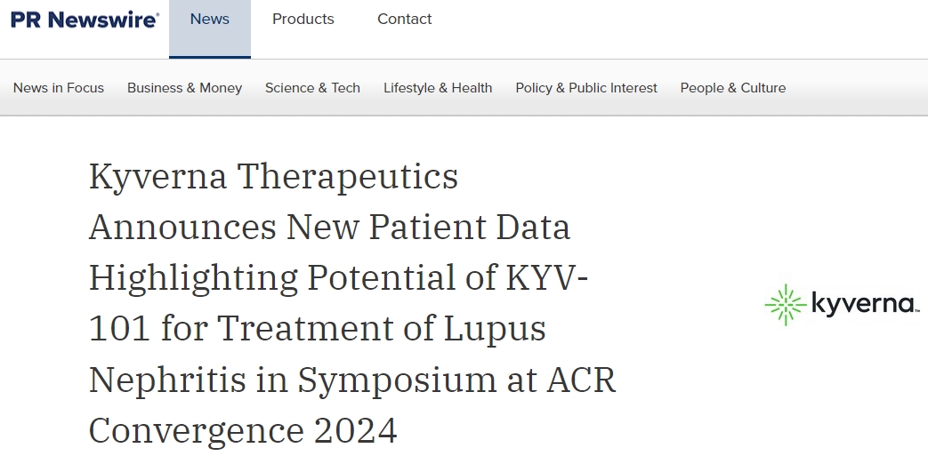 Kyverna Therapeutics在2024年ACR Convergence研討會上公布新患者數據，突出KYV-101治療狼瘡性腎炎的潛力