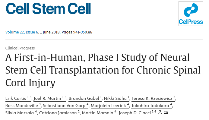 首次在人體進行神經干細胞移植治療慢性脊髓損傷的 I 期研究 首次在人體進行神經干細胞移植治療慢性脊髓損傷的 I 期研究