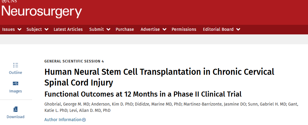 人類神經(jīng)干細胞移植治療慢性頸脊髓損傷II 期臨床試驗 12 個月后的功能結(jié)果 人類神經(jīng)干細胞移植治療慢性頸脊髓損傷II 期臨床試驗 12 個月后的功能結(jié)果
