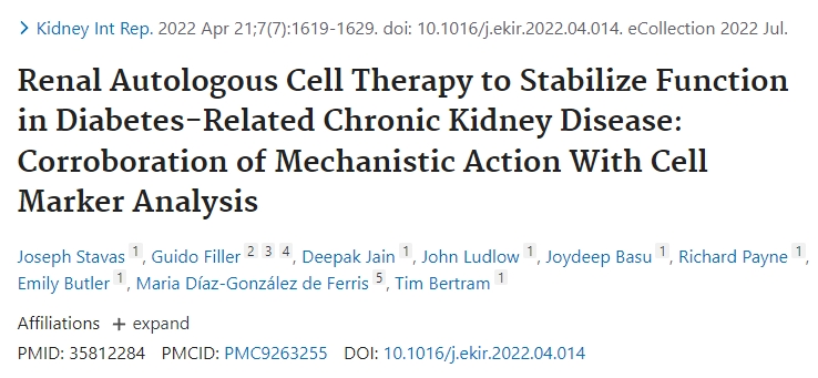 腎臟自體細胞療法可穩定糖尿病相關慢性腎臟疾病的功能：通過細胞標記物分析證實其機制作用