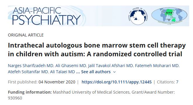 鞘內(nèi)自體骨髓干細(xì)胞治療自閉癥兒童：一項(xiàng)隨機(jī)對(duì)照試驗(yàn)
