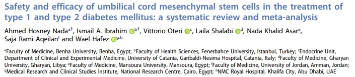 臍帶間充質干細胞治療1型和2型糖尿病的安全性和有效性：系統評價和薈萃分析
