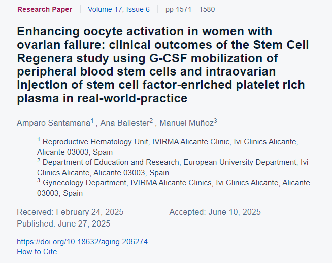 增強卵巢衰竭女性的卵母細胞活化：干細胞再生研究在現實世界實踐中使用 G-CSF 動員外周血干細胞和卵巢內注射富含干細胞因子的富血小板血漿的臨床結果