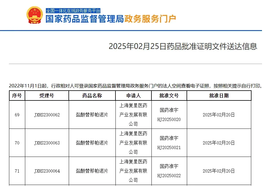 鹽酸替那帕諾片