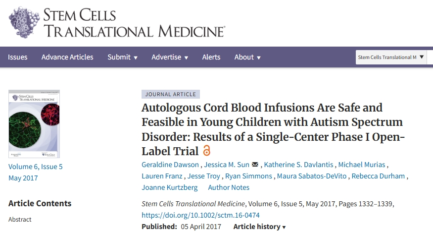 自體臍帶血輸注對于患有自閉癥譜系障礙的幼兒來說是安全可行的:一項單中心 I 期開放標簽試驗的結果 自體臍帶血輸注對于患有自閉癥譜系障礙的幼兒來說是安全可行的:一項單中心 I 期開放標簽試驗的結果