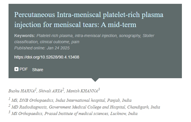 經皮半月板內注射富血小板血漿治療半月板撕裂：中期療效觀察