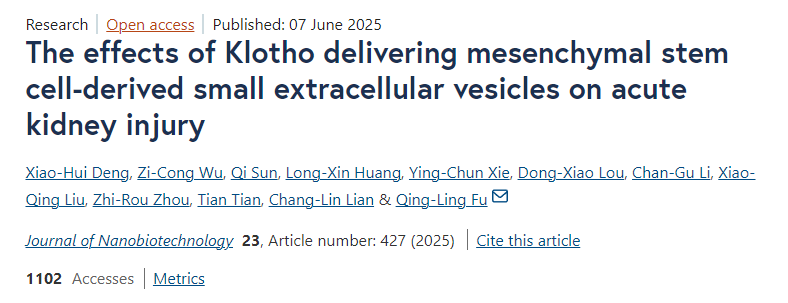 Klotho遞送間充質干細胞來源的小細胞外囊泡對急性腎損傷的影響