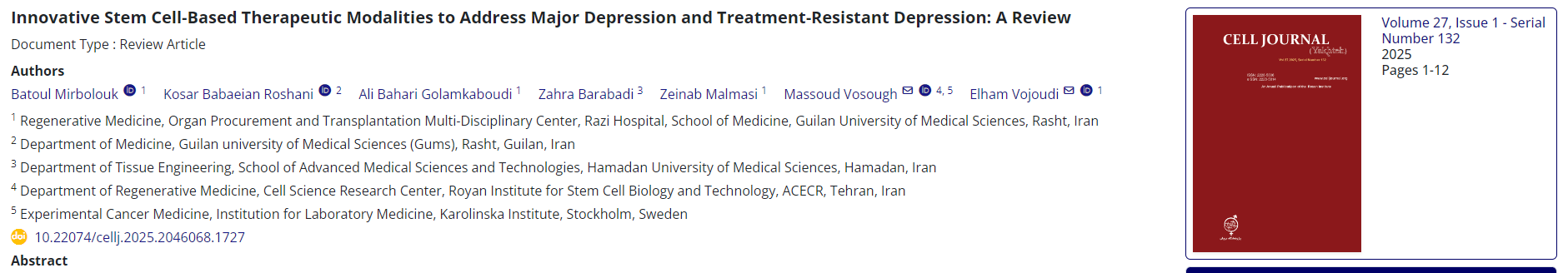 創新干細胞療法治療重度抑郁癥和難治性抑郁癥:綜述 創新干細胞療法治療重度抑郁癥和難治性抑郁癥:綜述