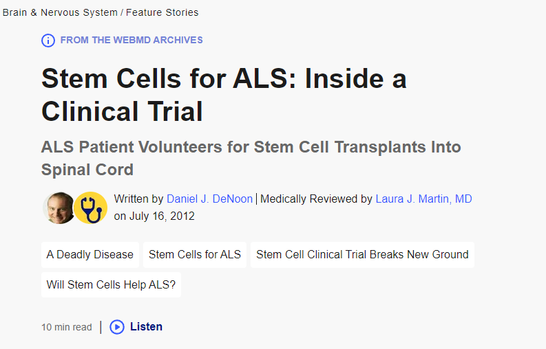 干細(xì)胞治療 ALS:臨床試驗(yàn)內(nèi)幕 干細(xì)胞治療 ALS:臨床試驗(yàn)內(nèi)幕