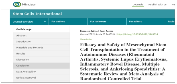 間充質干細胞移植治療自身免疫性疾病(類風濕關節炎、系統性紅斑狼瘡、炎癥性腸病、多發性硬化癥和強直性脊柱炎)的療效和安全性:隨機對照試驗的系統綜述和薈萃分析 間充質干細胞移植治療自身免疫性疾病(類風濕關節炎、系統性紅斑狼瘡、炎癥性腸病、多發性硬化癥和強直性脊柱炎)的療效和安全性:隨機對照試驗的系統綜述和薈萃分析
