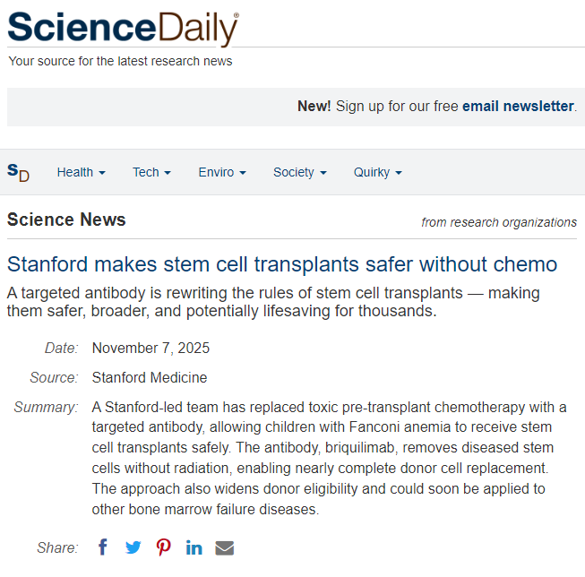 斯坦福大學(xué)使干細(xì)胞移植無需化療更加安全 斯坦福大學(xué)使干細(xì)胞移植無需化療更加安全