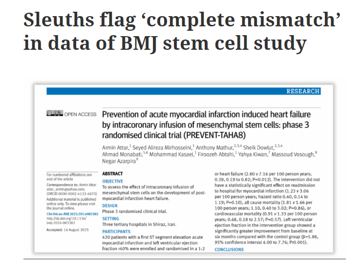 偵查人員在《英國醫(yī)學(xué)雜志》干細(xì)胞研究的數(shù)據(jù)中發(fā)現(xiàn)“完全不匹配” 偵查人員在《英國醫(yī)學(xué)雜志》干細(xì)胞研究的數(shù)據(jù)中發(fā)現(xiàn)“完全不匹配”