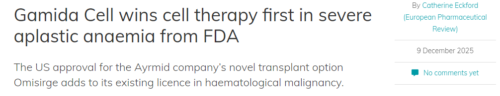 Gamida Cell獲得FDA批準,其細胞療法首次獲批用于治療重型再生障礙性貧血。 Gamida Cell獲得FDA批準,其細胞療法首次獲批用于治療重型再生障礙性貧血。